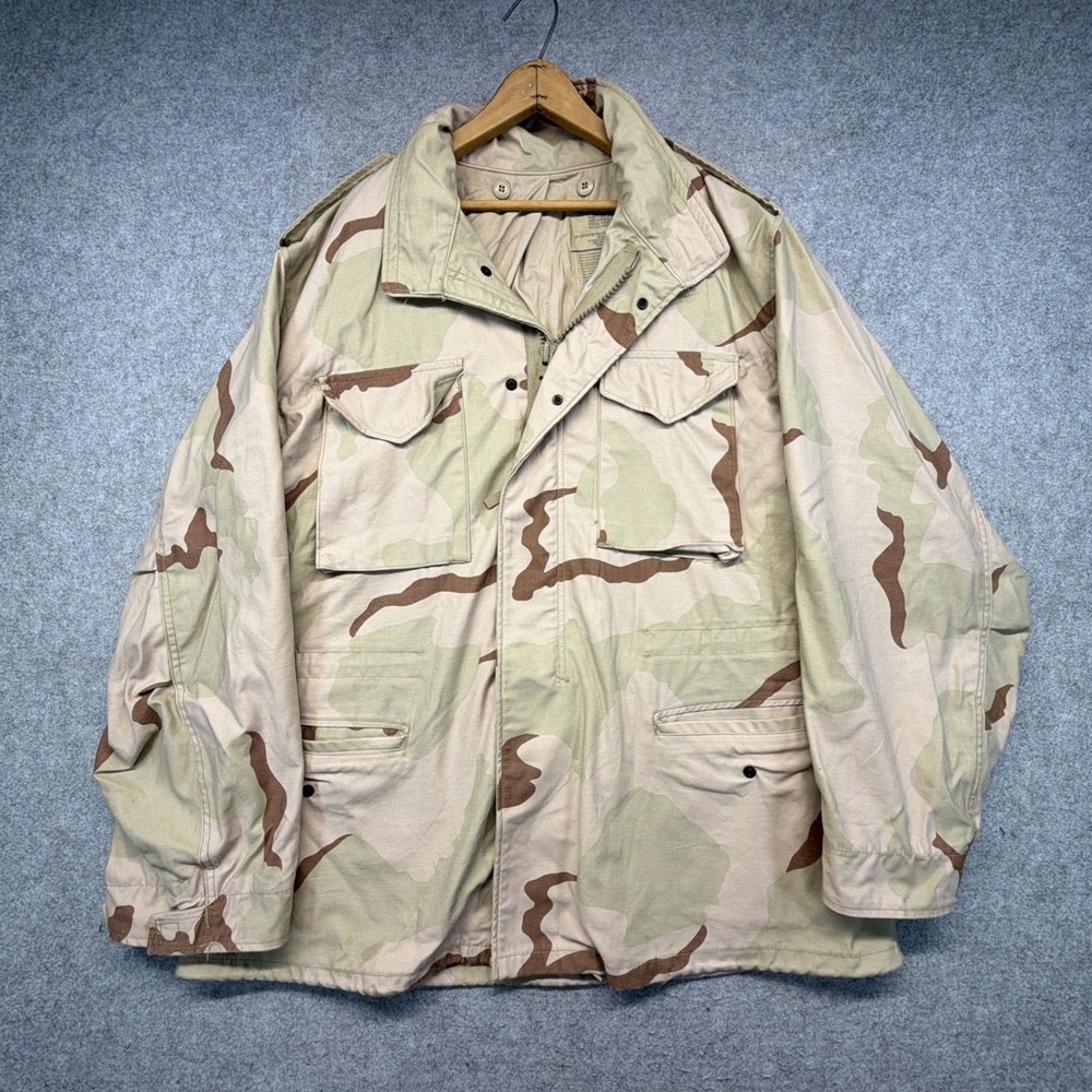 Vintage US Army Desert Camo Field Jacket Coat Cold Weather XL Long